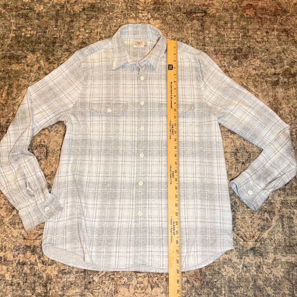 Faherty Brand Mens Faherty Legend Sweater Shirt Large Grey White Plaid size L - Picture 5 of 6